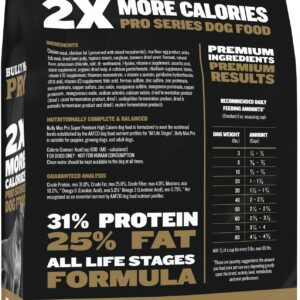 Bully Max Pro 2X High Calorie & High Protein Dry Dog Food for Puppy & Adult Dogs - Healthy Weight Gain & Muscle Building for Small & Large Breeds - Slow-Cooked, 600 Calories/Cup, Chicken Flavor, 4lb.