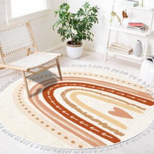 dnewynpabv round rugs scandinavian nursery print for playroom with neutral boho area rug linen and cotton carpet meditation rug washable hallway runner mat accent rug for bedroom bathroom 4ft