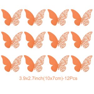 Pengcen 12 Pcs 3D Butterfly Wall Stickers,DIY Wall Decor,Removable Paper Butterflies Sticker,Decoration Kids Bedroom and Wedding,Orange,Pattern A