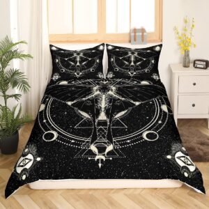 Castle Fairy Death Moth Comforter Cover Full Size,Stars and Moon Phase Space Duvet Cover with 2 Pillowcases,3 Piece,Abstract Exotic Aesthetic Polyester Bedding Set for Boys Teens Bedroom Decor