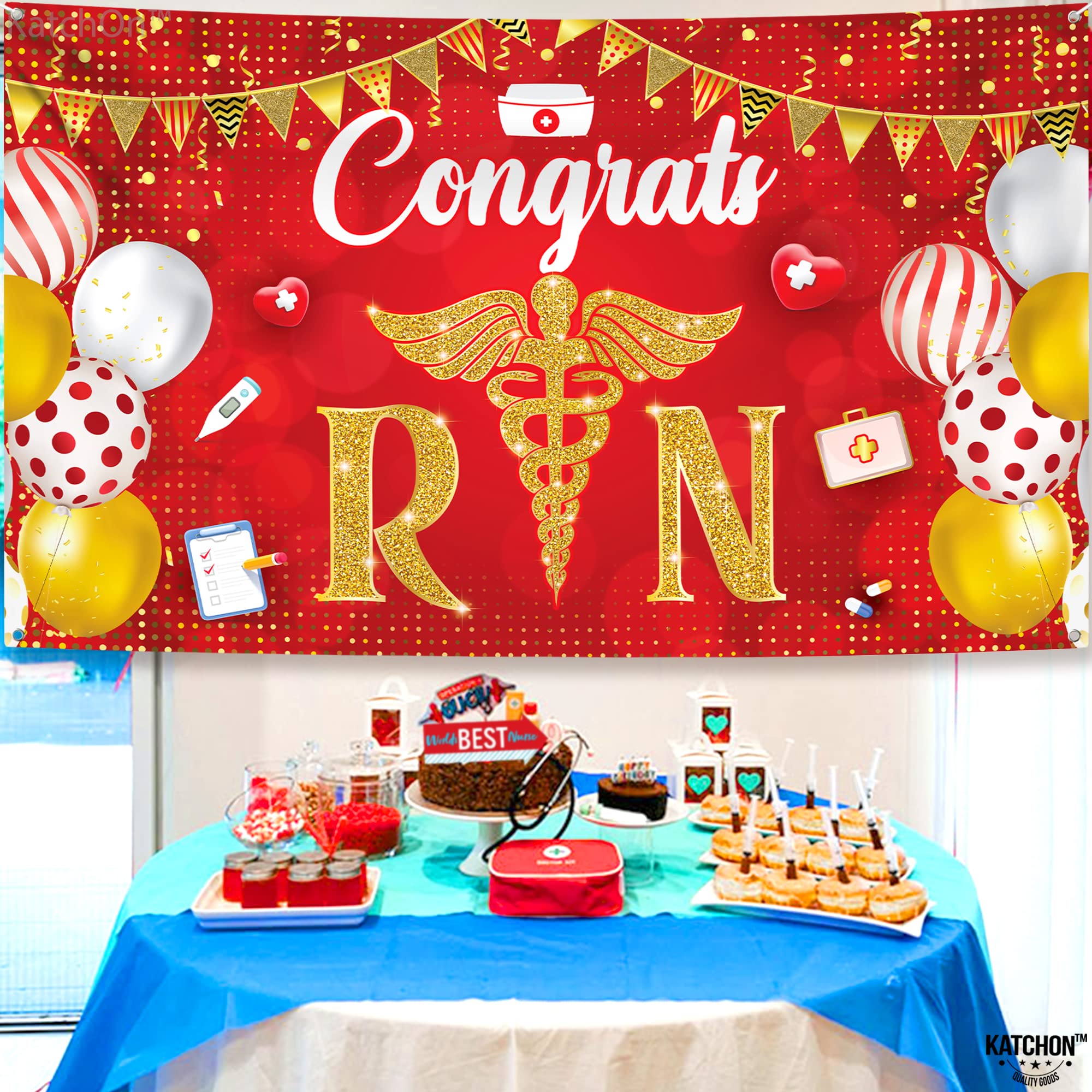 KatchOn, Congrats RN Graduation Banner - Large 72x44 Inch | Red Congrats Nurse Banner, Nurse Graduation Decorations | RN Graduation Party Decorations, Nursing Graduation Decorations Class Of 2024