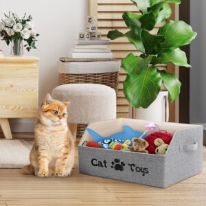 LOVSTORAGE Large Cat Toy Box Cat Toy Storage Basket 2X Thicker Foldable Sturdy Pet Toy Storage Bin Bed for Organizing Pet Toys Treats Clothes and Accessories