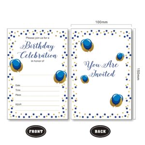 ZSTOWY 25 Pack of Royal Blue Birthday Invitation Cards with Envelopes for Men's Birthday Party