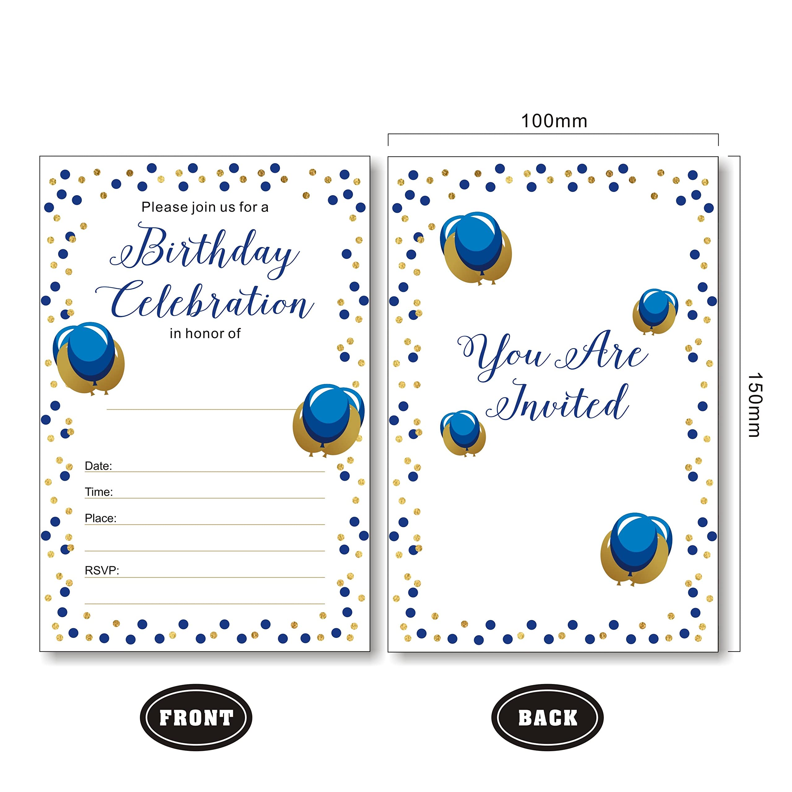 ZSTOWY 25 Pack of Royal Blue Birthday Invitation Cards with Envelopes for Men's Birthday Party