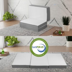 Mayton, 4-Inch Tri-Folding Gel Memory Foam Portable Floor Mattress | Breathable Mesh, Ultra Soft, Cot Pad, Removable and Washable Cover, Comfortable Support, Therapeutic Qualities, Twin, White