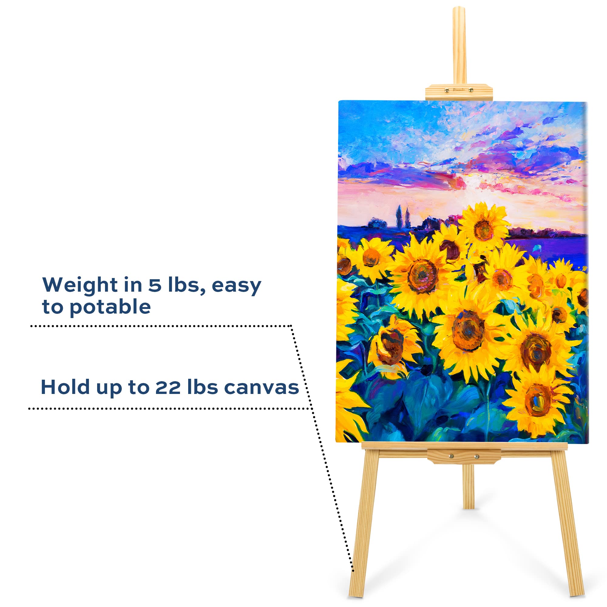 Finenolo Wooden Painting Easel, Adjustable Stand Easel for Canvas Wedding Signs, Holds up to 48", Art Easel for Adults Artist Beginners Students