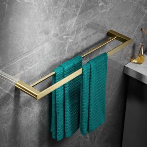 Towel Rail Bar, Stainless Steel Double Towel Holder, 40cm - 80cm Wall Mounted Polished Bath Towel Rack for Bathroom and Kitchen, Gold