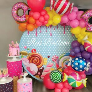 87 Pcs Candy Balloon Garland Arch Kit- Lollipop Mylar Foil Balloon Pink and Yellow Orange Purple Rose Red Balloons for child Birthday Party Baby Shower Background Wall Decor