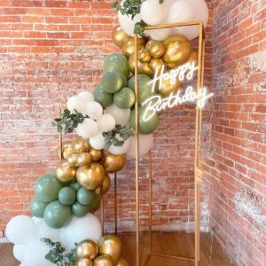 Sage Green Gold White Balloons Set, 50pcs 12 Inch Retro Sage Green Gold White Party Balloons Confetti Balloons with Ribbon for Birthday Wedding Baby Shower Graduation Eucalyptus Party Decorations