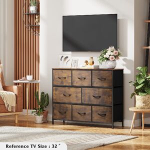 WLIVE 8 Drawer Dresser for Bedroom, Fabric Dresser with Large Storage Drawer Unit for Entryway, Chest of Drawers for Living Room, Rustic Brown