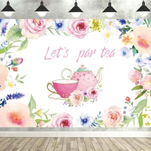 let's par tea backdrop tea time photo background teapot teacups high tea themed bridal shower engagement bachelorette baby shower party supplies photo studio props decorations