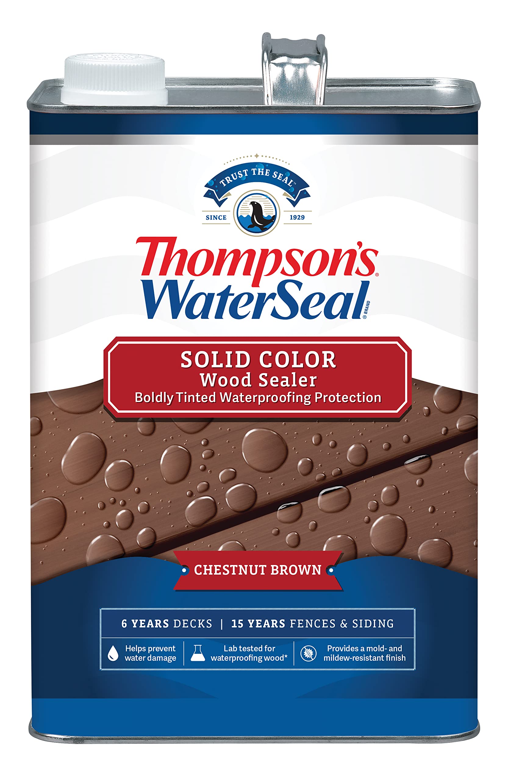 Thompson’s WaterSeal Solid Color Waterproofing Wood Stain and Sealer, Chestnut Brown, 1 Gallon