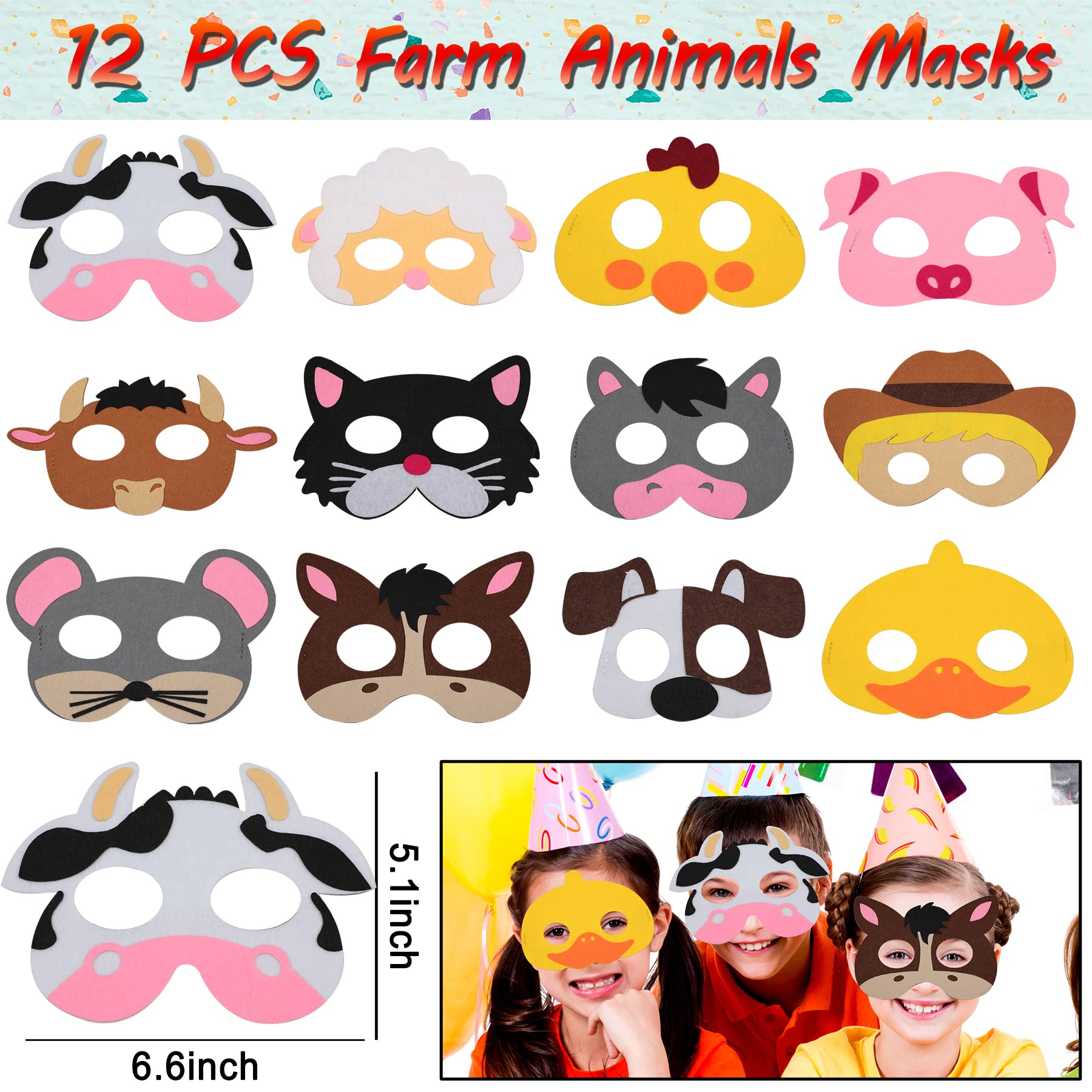 Farm Animals Party Favors Set 84 PCS Barnyard Animal Masks Sticker Keychains Straw Slap Bracelet Rubber Pigs Gift for Kids Birthday Party Baby Shower Goodie Bag Fillers Supplies