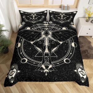 castle fairy death moth comforter cover full size,stars and moon phase space duvet cover with 2 pillowcases,3 piece,abstract exotic aesthetic polyester bedding set for boys teens bedroom decor