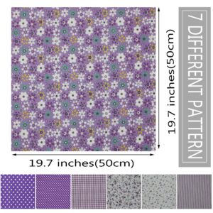 OZXCHIXU 7PCS/lot Purple Series Floral Cotton Fabric Quilting Patchwork Fabric Fat Quarter Bundles Fabric for Scrapbooking Cloth Sewing DIY Crafts Handmade Bags Pillows 19.7X19.7inches