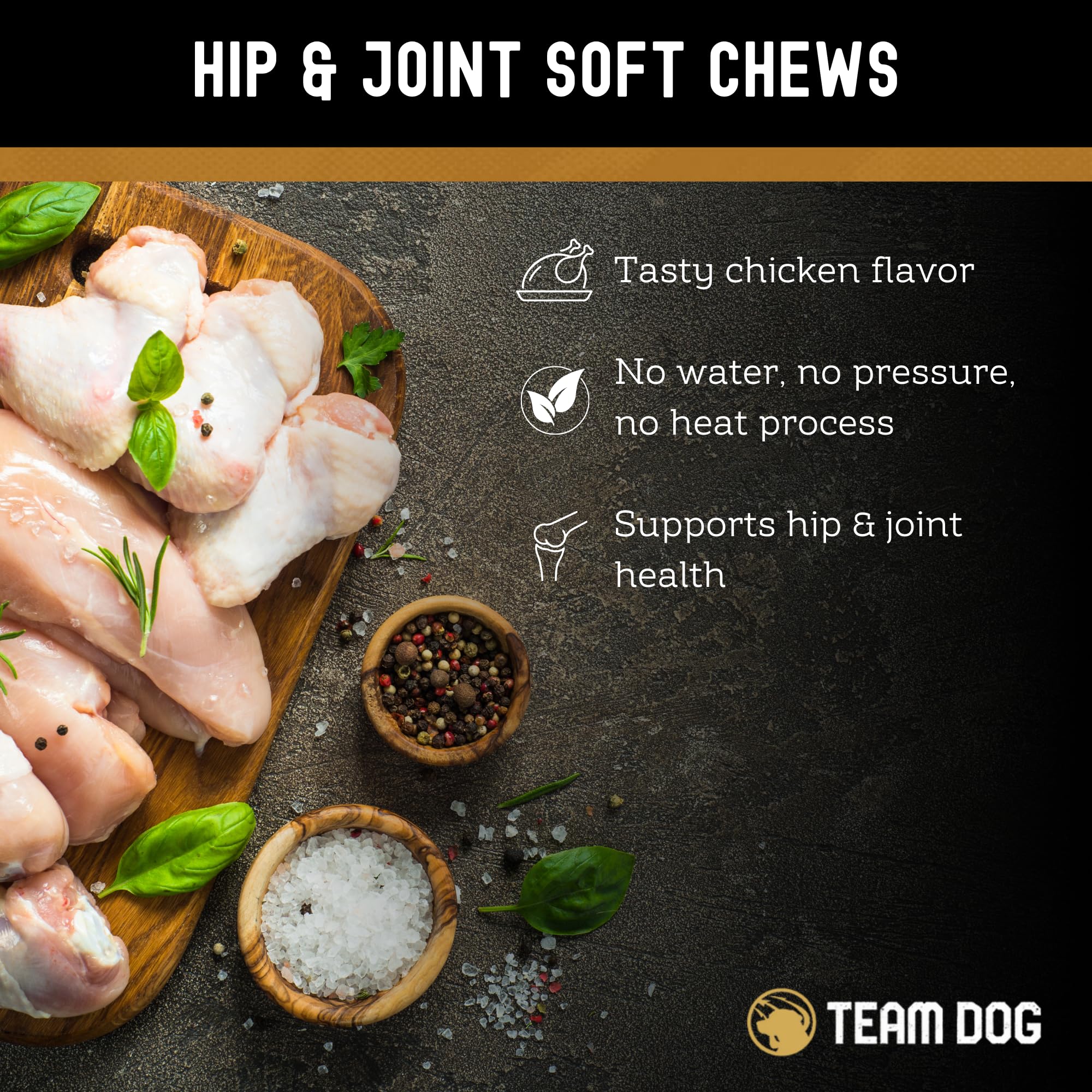 TEAM DOG Hip and Joint Chews for Dogs | Arthritis & Joint Support Supplements for Dogs | MSM, Chondroitin & Glucosamine for Dogs | Small, Medium & Large Breed | Chicken, Duck & Pea Flavor | 120 Count