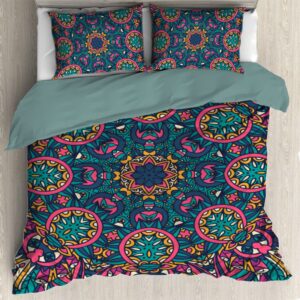 thuswarm abstract boho festive mandala 3-piece bedding set 104"x90" king size 1 quilt cover + 2 pillow cases with invisible zipper ultra soft microfiber comforter cover sets for home