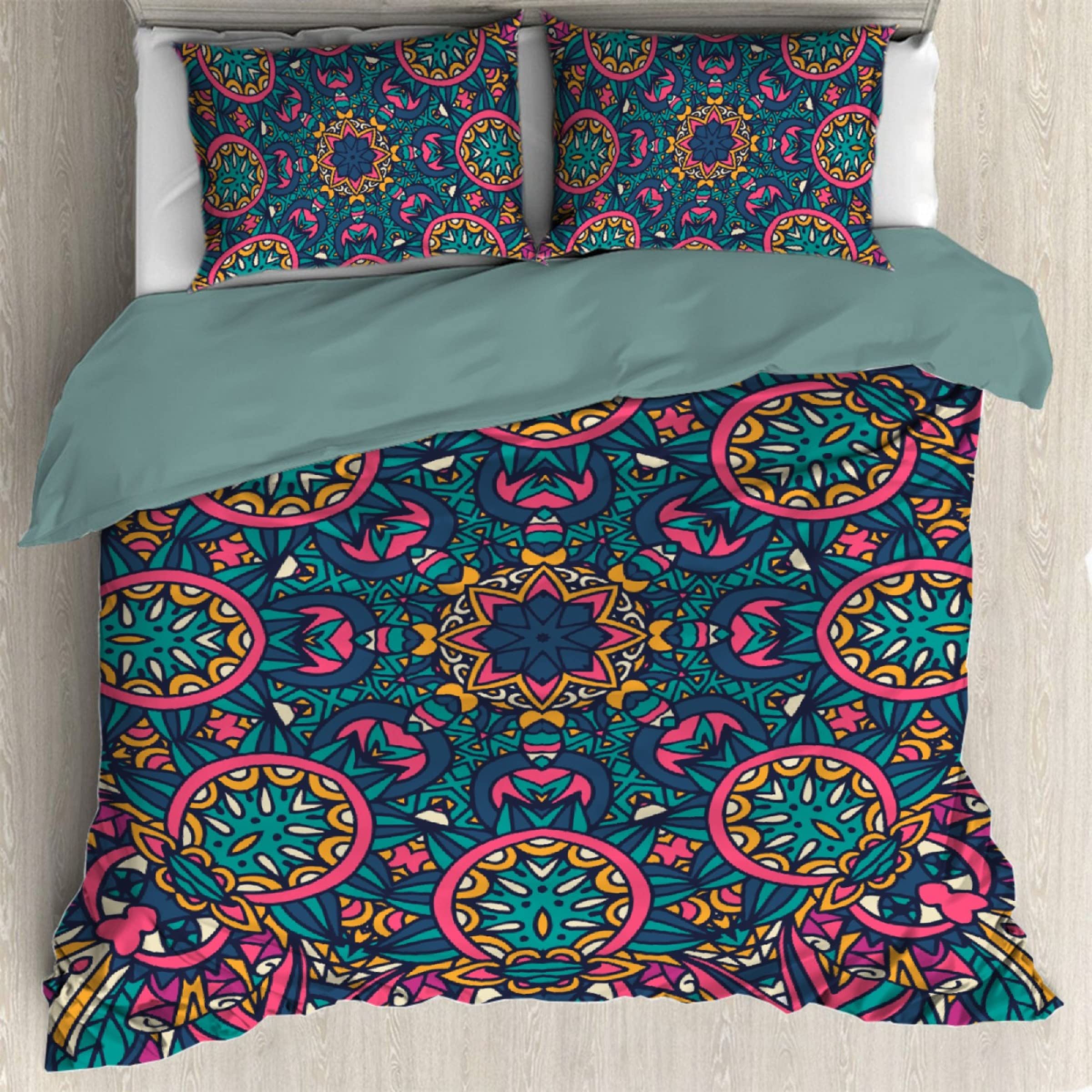 Thuswarm Abstract Boho Festive Mandala 3-Piece Bedding Set 104"x90" King Size 1 Quilt Cover + 2 Pillow Cases with Invisible Zipper Ultra Soft Microfiber Comforter Cover Sets for Home