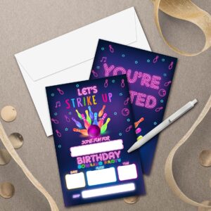 Let's Strike Up Bowling Birthday Party Invitations - Bowling Party Supplies - Fill in The Blank Birthday Party Invites - 20 Invitation Cards With 20 Envelopes - (006A)