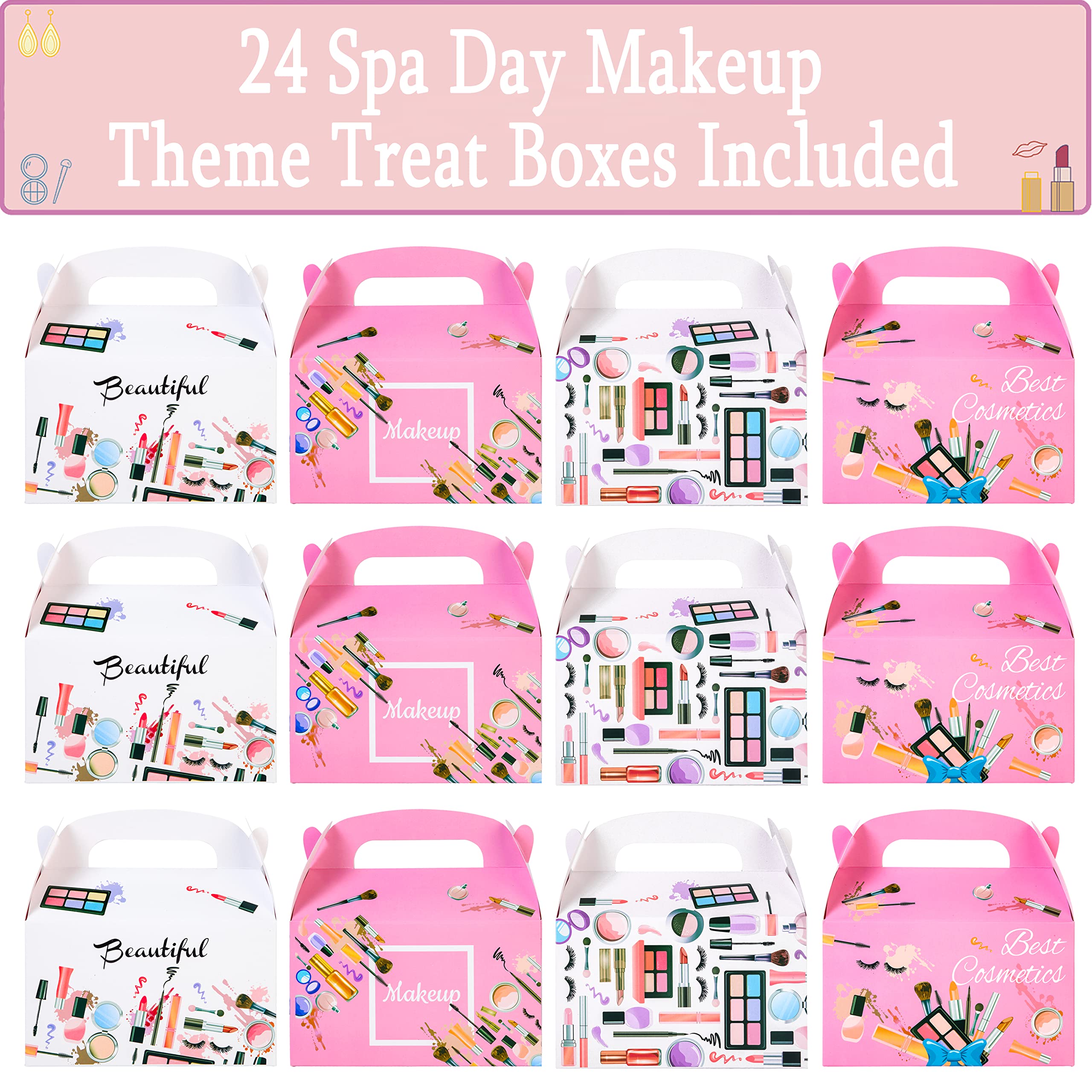 C L cooper life 24pcs Spa Day Makeup Treat Boxes Makeup Party Favor Goodie Gift Boxes for Female Bridal Shower Bachelorette Salon Cosmetics Themed Birthday Party