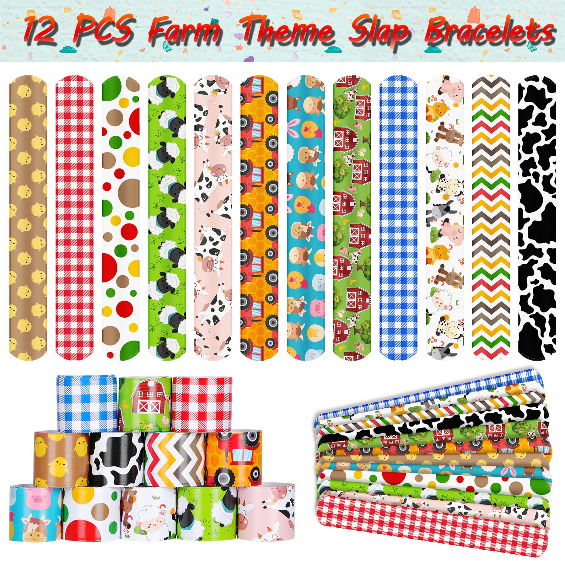 Farm Animals Party Favors Set 84 PCS Barnyard Animal Masks Sticker Keychains Straw Slap Bracelet Rubber Pigs Gift for Kids Birthday Party Baby Shower Goodie Bag Fillers Supplies