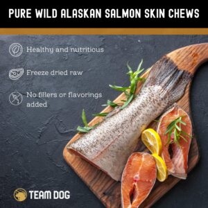 Team Dog Wild Alaskan Salmon Skin Treats for Dogs | Gluten Free, Grain Free Single Ingredient Dog Treat | Freeze Dried Dog Treats Rich in Omega 3 | Promotes Healthy Skin & Coat | 4 Dog Chews per Bag