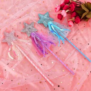 Prasacco 3 PCS Fairy Wands Glitter Princess Wands Star Wands Fairy Stick for Christmas Costume Prop Birthday Party Supply Cosplay Accessories