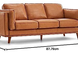 Valencia Artisan Full Leather Sofa 88” - Pure Full Italian Nappa Leather Couch, Solid Wood Accent, Ultimate Comfort, Cognac Tan