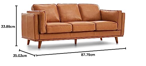 Valencia Artisan Full Leather Sofa 88” - Pure Full Italian Nappa Leather Couch, Solid Wood Accent, Ultimate Comfort, Cognac Tan