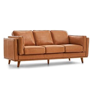 valencia artisan full leather sofa 88” - pure full italian nappa leather couch, solid wood accent, ultimate comfort, cognac tan