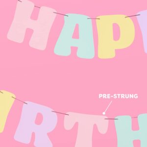 xo, Fetti Pastel Happy Birthday Banner - 1 Piece | Rainbow Bday Party Decorations, Cute Birthday Decor, Sweet 16, 21st