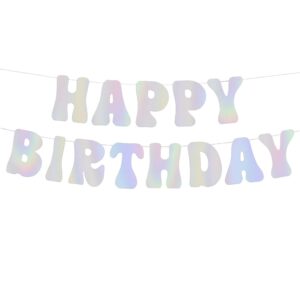 xo, Fetti Iridescent Happy Birthday Foil Banner - 5 Ft. | Bday Party Decorations, 70s Cool Birthday Decor, Sweet 16, 21st