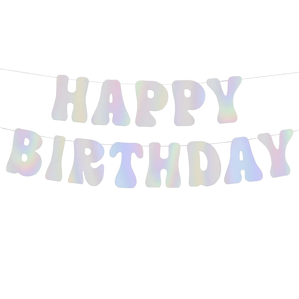 xo, Fetti Iridescent Happy Birthday Foil Banner - 5 Ft. | Bday Party Decorations, 70s Cool Birthday Decor, Sweet 16, 21st