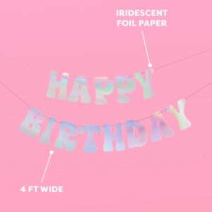 xo, Fetti Iridescent Happy Birthday Foil Banner - 5 Ft. | Bday Party Decorations, 70s Cool Birthday Decor, Sweet 16, 21st