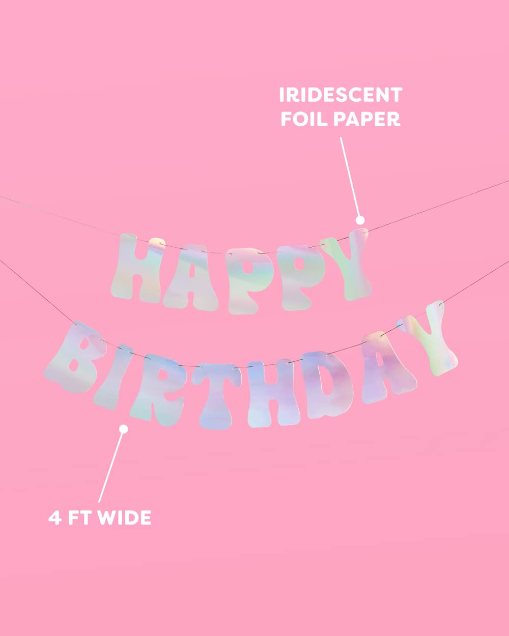 xo, Fetti Iridescent Happy Birthday Foil Banner - 5 Ft. | Bday Party Decorations, 70s Cool Birthday Decor, Sweet 16, 21st