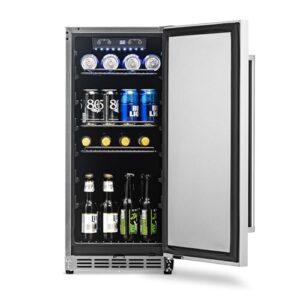 NewAir 15" Commercial Beverage Refrigerator | Weatherproof Stainless Steel Fridge | Built-In or Freestanding Outdoor Patio Fridge For Beer, Wine, Food NCR032SS00