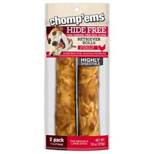 CHOMP 'EMS Premium Chicken Hide Free Dog Chews - Rawhide Free Dog Treats - No Hide Alternative Chew Treat for All Life Stages, Roll, 7"", 2 Count