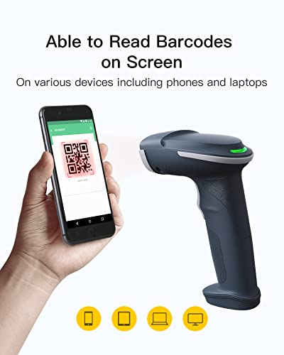 Inateck QR Barcode Scanner, 2D Wireless Barcode Scanner, 3 in 1 Barcode Reader, Screen Scanning, BCST-54 Blue