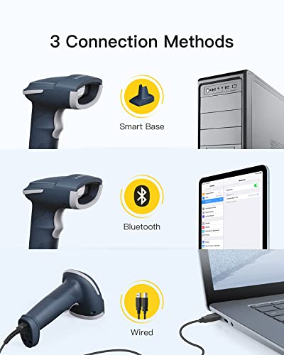 Inateck QR Barcode Scanner, 2D Wireless Barcode Scanner, 3 in 1 Barcode Reader, Screen Scanning, BCST-54 Blue