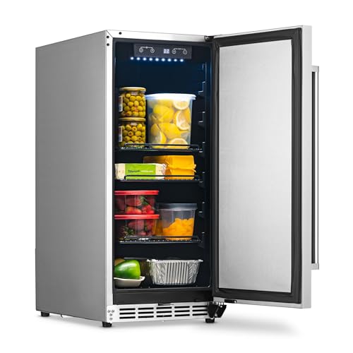 NewAir 15" Commercial Beverage Refrigerator | Weatherproof Stainless Steel Fridge | Built-In or Freestanding Outdoor Patio Fridge For Beer, Wine, Food NCR032SS00