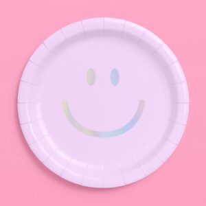 xo, Fetti Smiley Paper Plates - 24 pk, 9" | Happy Pastel Birthday Party Decorations, Cute Bachelorette Party, Cool Cake Plates