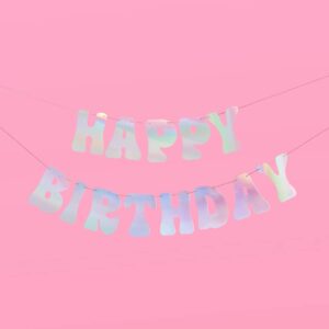 xo, Fetti Iridescent Happy Birthday Foil Banner - 5 Ft. | Bday Party Decorations, 70s Cool Birthday Decor, Sweet 16, 21st