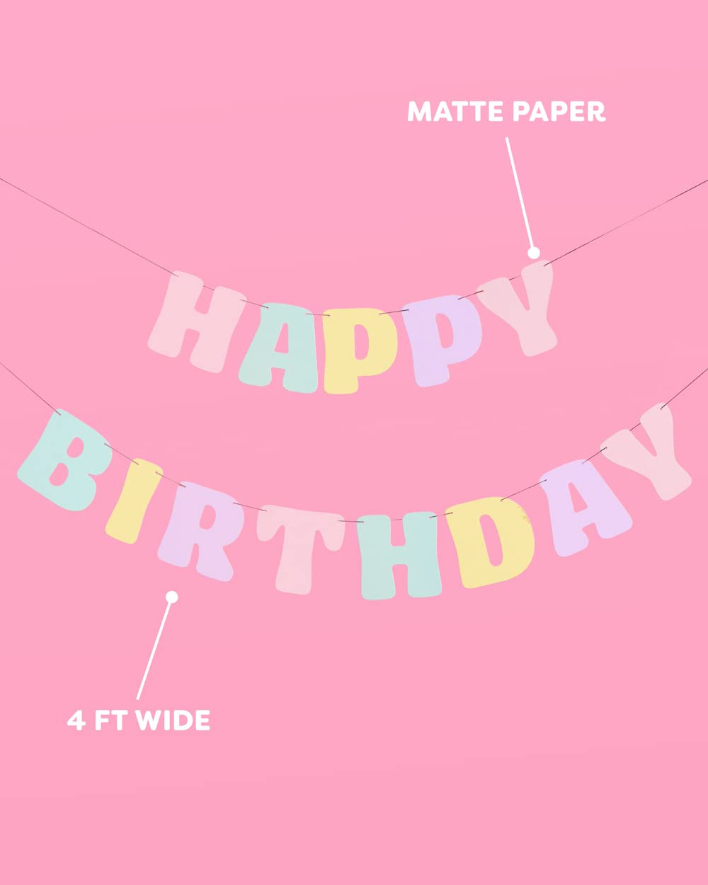 xo, Fetti Pastel Happy Birthday Banner - 1 Piece | Rainbow Bday Party Decorations, Cute Birthday Decor, Sweet 16, 21st