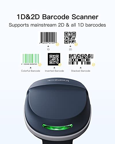 Inateck QR Barcode Scanner, 2D Wireless Barcode Scanner, 3 in 1 Barcode Reader, Screen Scanning, BCST-54 Blue