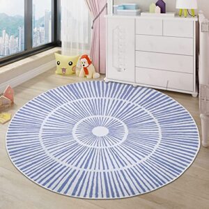 Lacomfy Modern Abstract Rug 5.2Ft Round Contemporary Area Rug Bedroom Rug Living Room Carpet Floor Rug Nonskid Soft Sherpa Rug for Dorm Dressing Room Decor Circle Play Mat for Kids, Blue