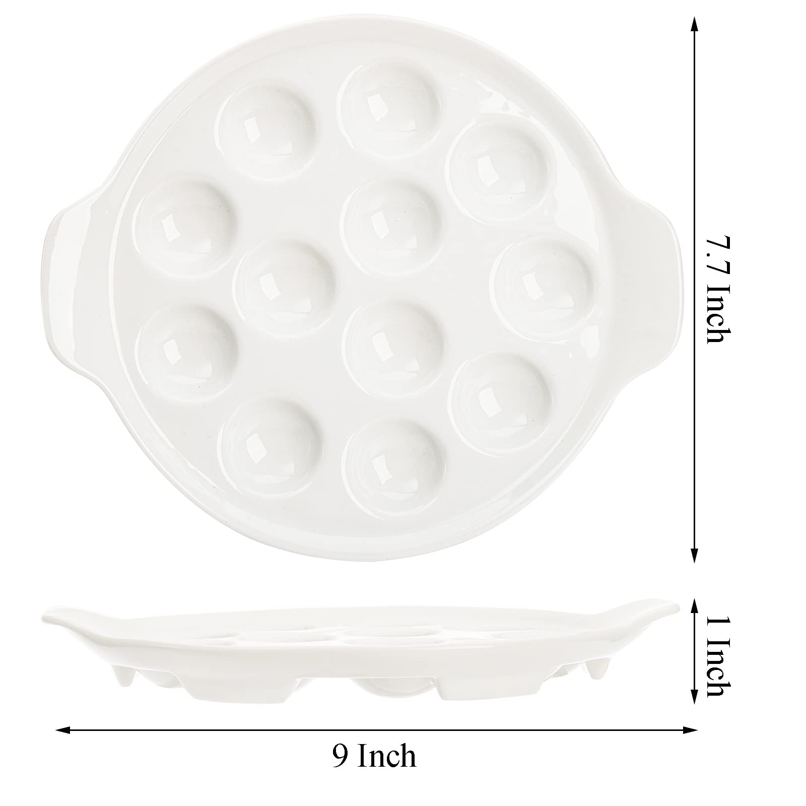 Okllen 4 Pack Ceramic Escargot Plates with 12 Holes and Handles, 9 Inch Seafood Snail Dish Footed Plates White Escargot Baking Dish Server for Home, Kitchen, Restaurant, Hotel, BBQ