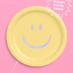 xo, Fetti Smiley Paper Plates - 24 pk, 9" | Happy Pastel Birthday Party Decorations, Cute Bachelorette Party, Cool Cake Plates