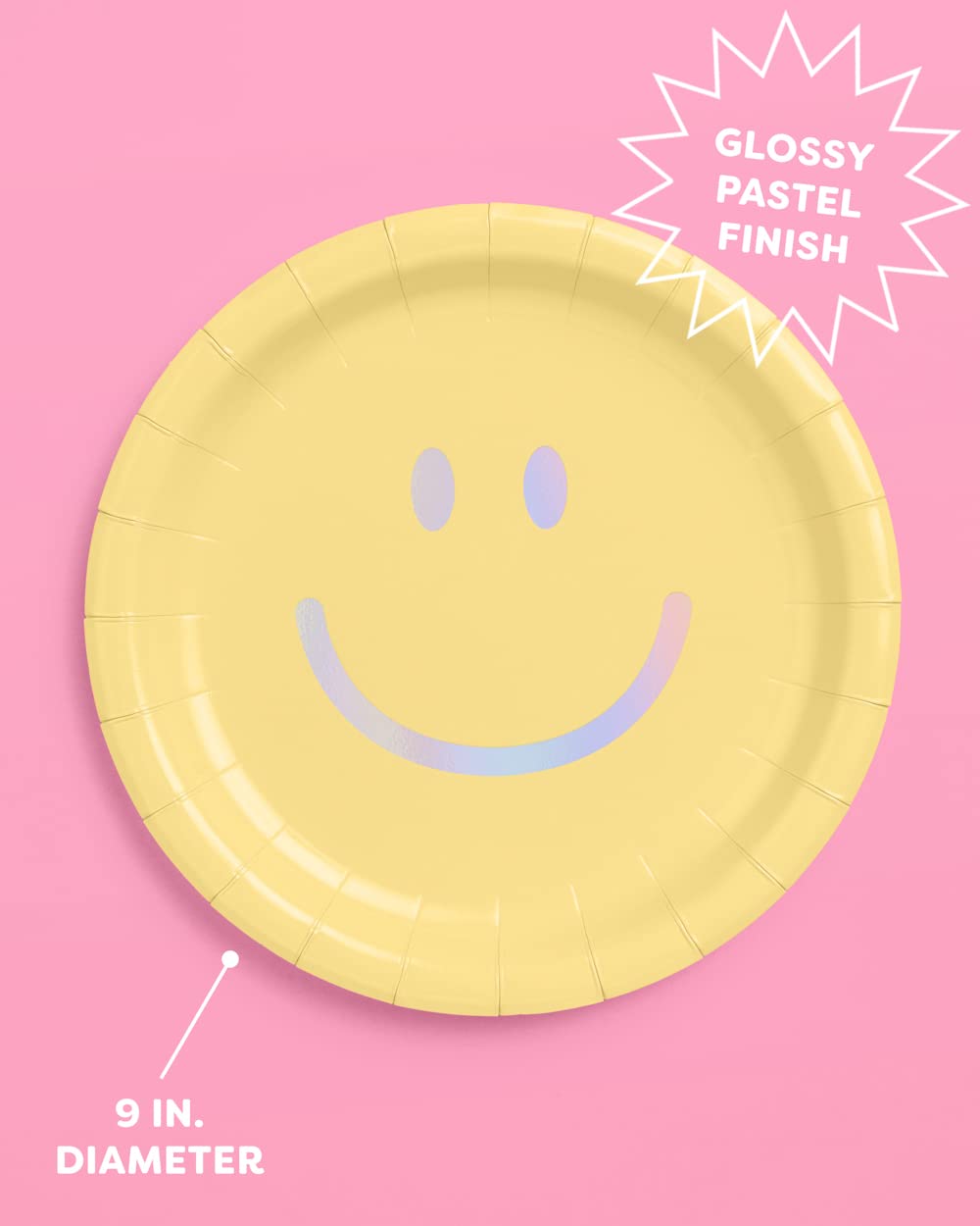 xo, Fetti Smiley Paper Plates - 24 pk, 9" | Happy Pastel Birthday Party Decorations, Cute Bachelorette Party, Cool Cake Plates