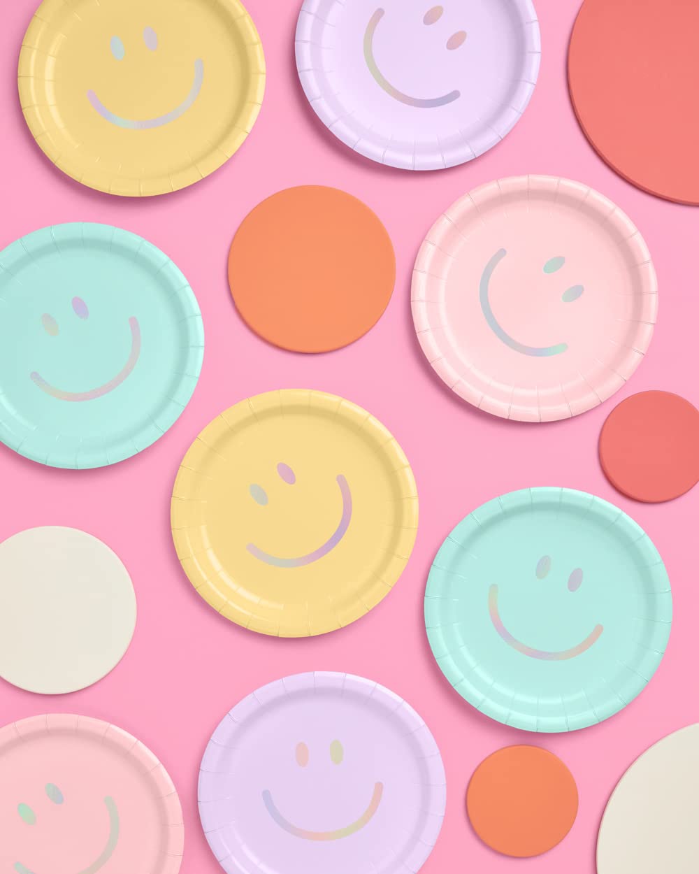 xo, Fetti Smiley Paper Plates - 24 pk, 9" | Happy Pastel Birthday Party Decorations, Cute Bachelorette Party, Cool Cake Plates