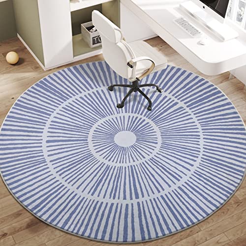 Lacomfy Modern Abstract Rug 5.2Ft Round Contemporary Area Rug Bedroom Rug Living Room Carpet Floor Rug Nonskid Soft Sherpa Rug for Dorm Dressing Room Decor Circle Play Mat for Kids, Blue